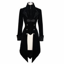 Women's Steampunk Swallow Tail Coat Gothic Long Winter Black Velvet Coat