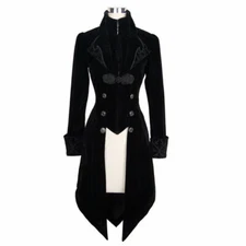Women's Steampunk Swallow Tail Coat Gothic Long Winter Black Velvet Coat