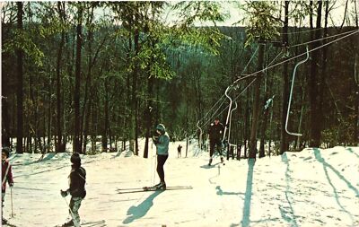 Vintage Postcard- People skiing, Pocono Manor Inn, Pocono Manor, PA