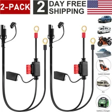 2Pcs 2FT SAE Battery Connector Cable 2-Pin Ring Terminal Harness Extension Wire