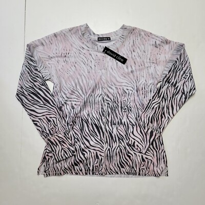 $145 New DAVID CLINE Crewneck Zebra Print WOMEN'S XS French Terry Sweatshirt USA