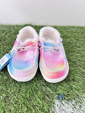 Hey Dude Wendy Youth Rainbow Dreamer Loafer Slip On Faux Fur Lined Sz K13 S050