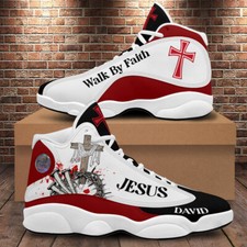 Personalized Walk By Faith Jesus Basketball Shoes, Christian Cross Running Shoes