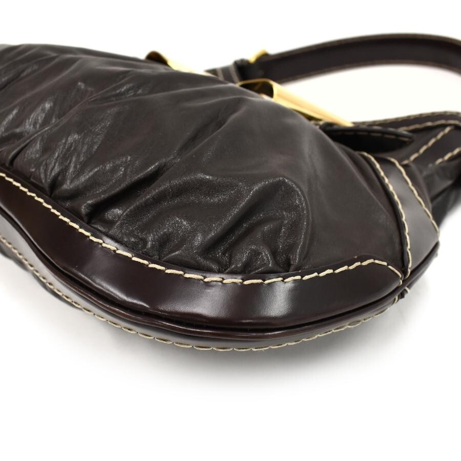 Auth Gucci Handbag Shoulder Bag Queen Hobo 189885 Leather Dark