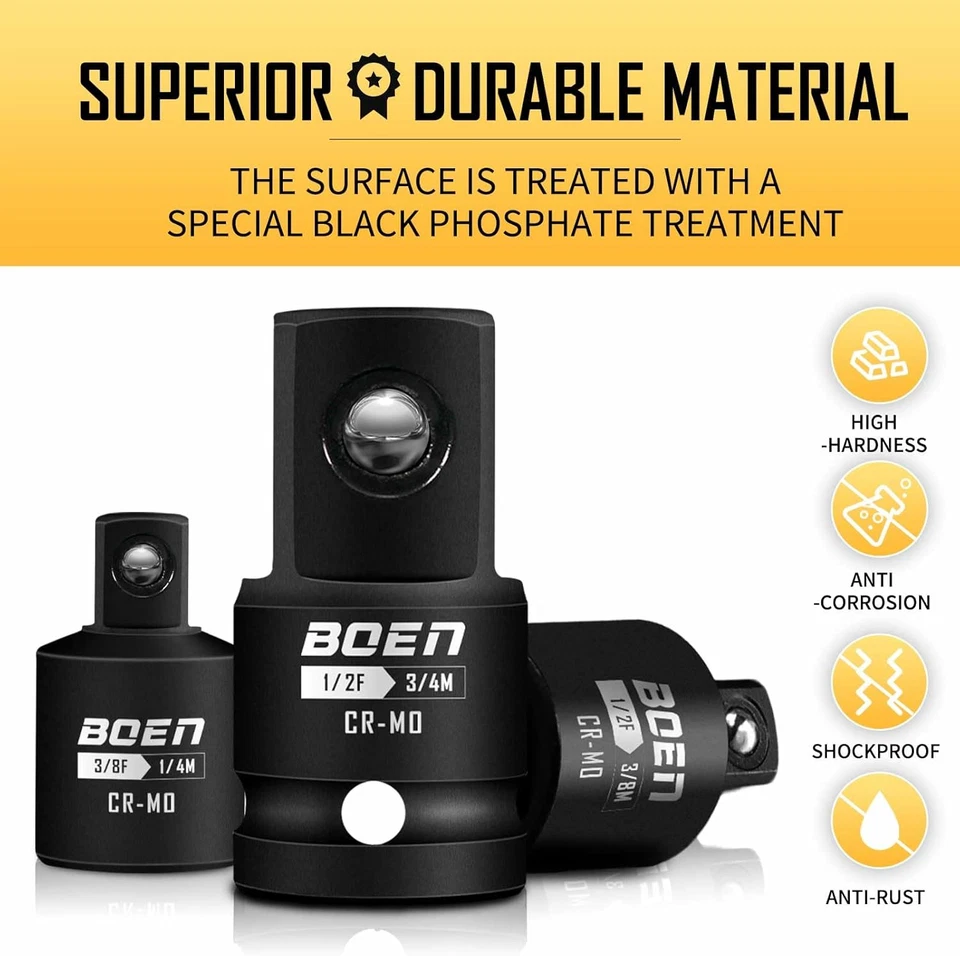 5 Piece Impact Socket Adapter Set and Reducer Set, Standard SAE, 1/4", 3/8", 1/2 - Image 3 of 4