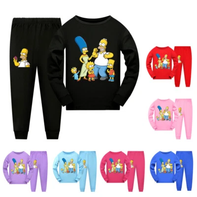 The Simpsons Kids Long Sleeve T-shirt Pajamas Pants Set Nightwear Sleepwear Gift