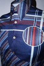 Geometric Abstract Striped Art Deco Disco Club Hippie Poly M Shirt VTG 60s 70s