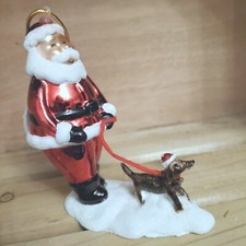 Weihnachtsmann Glas Rot Hund Dackel Dachshound Baumschmuck Christbaumkugel Santa