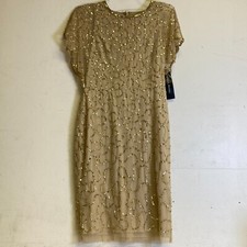 Papell Boutique Short sleeve Beaded Evening Gown Size 8 Color Champ Gold NWT