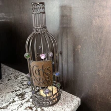 Metal Wire Wine Bottle Cork Holder Wine Bottle Shaped with Hinged Bottom Opening