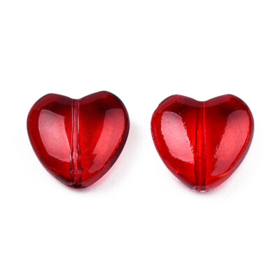 50pcs Glass Red Heart Beads Transparent Red 12mm Heart Loose  Pair of Glass Beads Red with Hearts main image 0