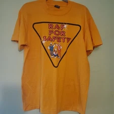Vintage 90s T-Shirt, Single Stitch, Rap For Safety. Rare. Size Large Yellow