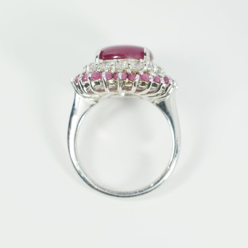 NATURAL RUBY SILVER RING FOR WOMEN 20.8Grms / RHODIUM PLATED 10 Size - Picture 2 of 4