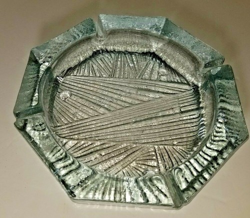 Massive Vintage Clear Ice Textured Blenko Ashtray Holiday Time - Picture 3 of 6