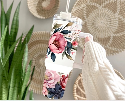 Pink Flowers Stainless Steel Tumbler, 40 Oz , Personalized Gift - Picture 3 of 3