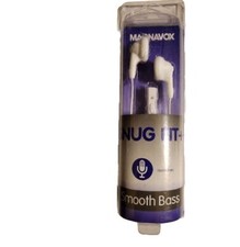  MAGNAVOX SNUG FIT EARPHONES SMOOTH BASS WHITE NEW SEALED 3.5MM  HANDS FREE 