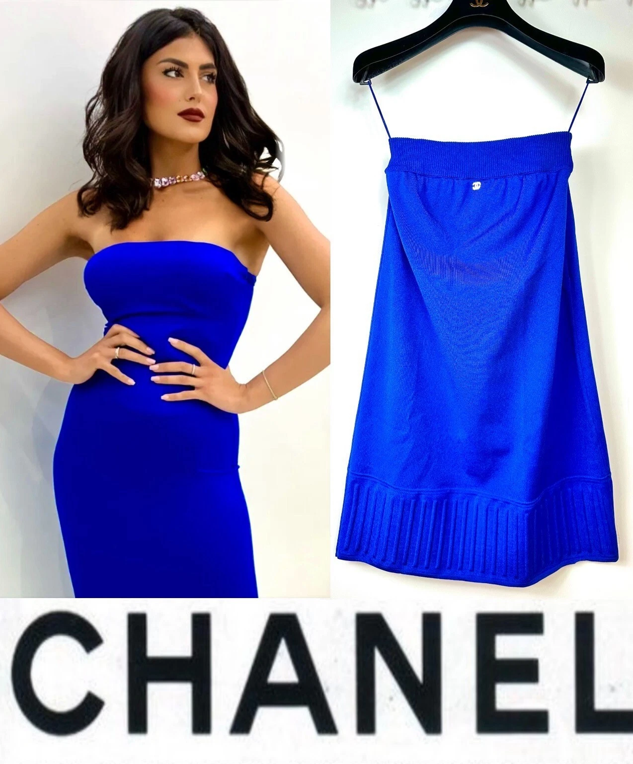 Mini abito da festa senza spalline blu Barbie Chanel vintage 2013 come nuovo 36 38 4 6 vintage M