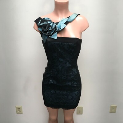 Jessica McClintock Azure Blue Lace One Shoulder Sleeveless Bodycon Dress 6  $190 | eBay
