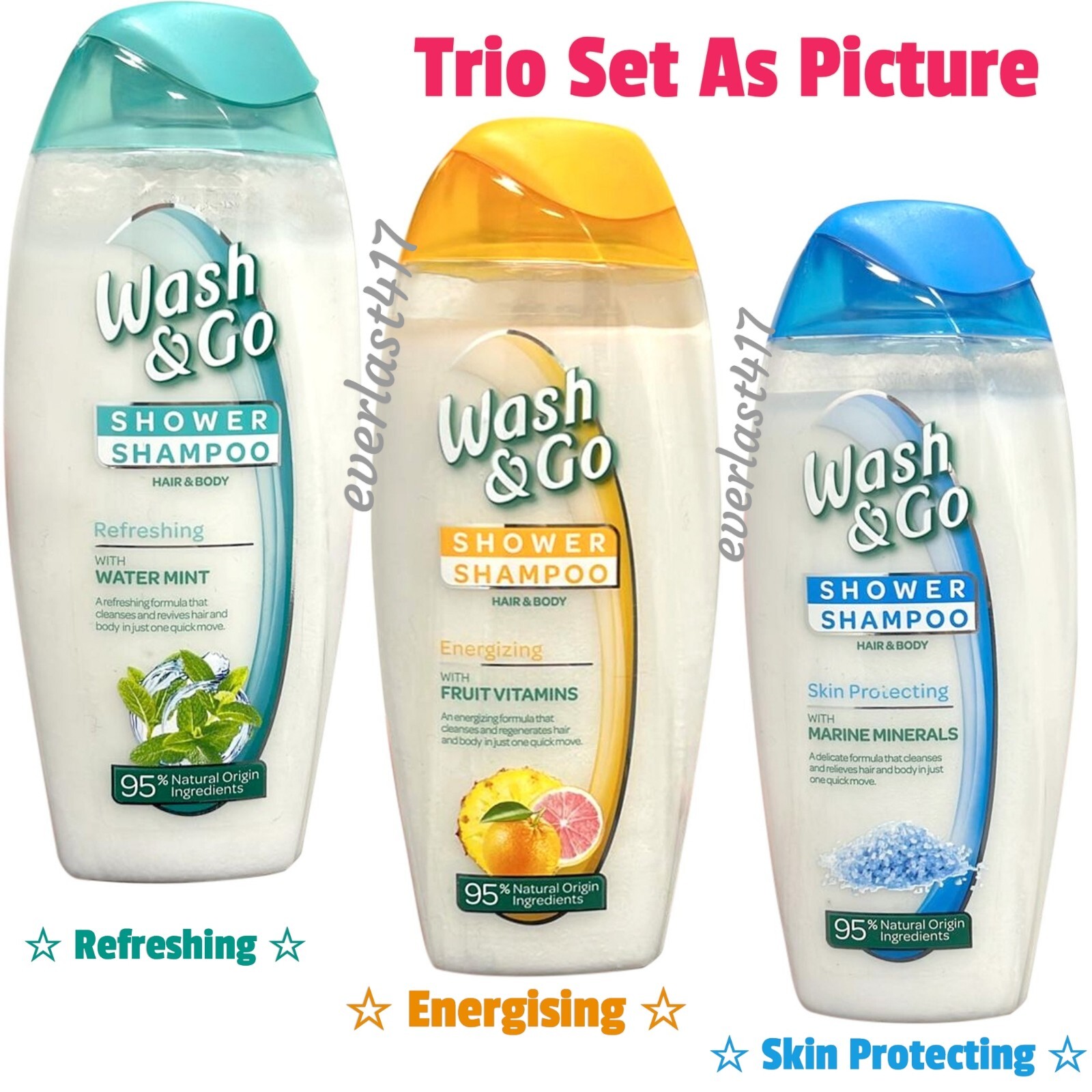 TRIO Wash & Go Shower Shampoo 250ml (Energizing, Skin Protecting + Refreshing)