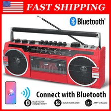 Portable Wireless Boombox 4 Band AM FM Radio Cassette Recorder USB Bluetooth