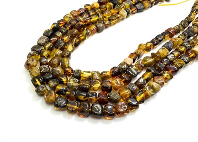 Natural Yellow Amber Nugget Pebble Cube Assorted Size Gemstone Beads -PGS243