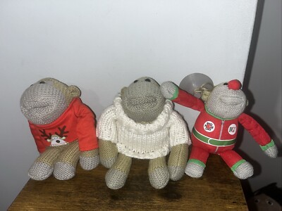3x PG Tips kleiner Schimpanse gestrickter Affe Plüschtier rote Nase Tag Rentier T & Pullover