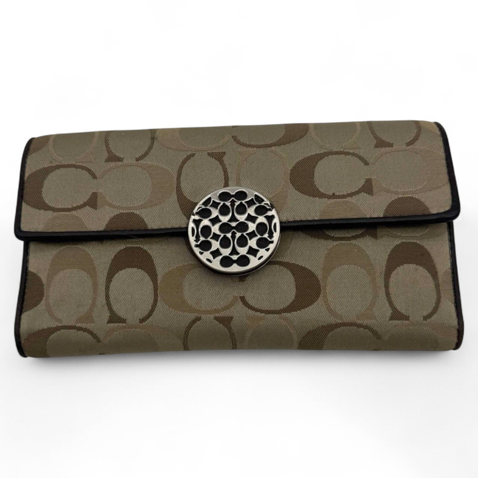 Coach Signature Canvas Wallet with Metal Snap and Card Slots