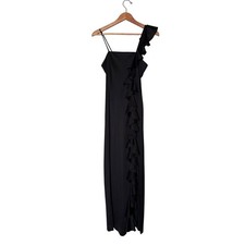 Vintage Fredericks of Hollywood Black Ruffle One Shoulder Maxi Gown Dress Small
