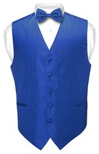 Men's Dress Vest  BOWTie ROYAL BLUE Color Vertical Striped Design Bow Tie Set