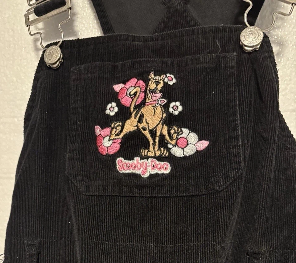 Vestido tipo jersey de pana negro bordado 7/8 Scooby Doo Y2K para jóvenes niñas 2001 Foto 3 de 4