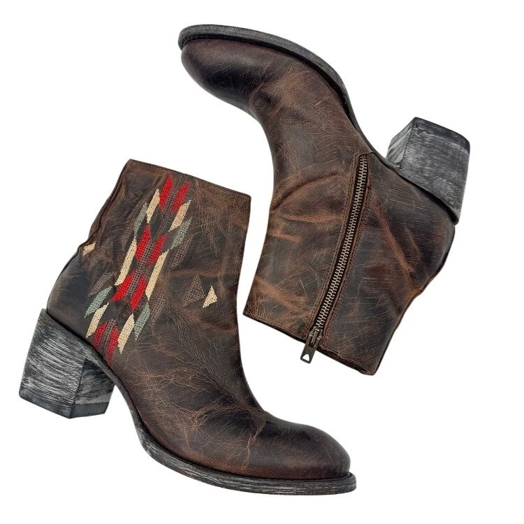 Botas femininas Old Gringo Western tamanho 7.5 marrom couro bordado tornozelo - Imagem 4 de 4