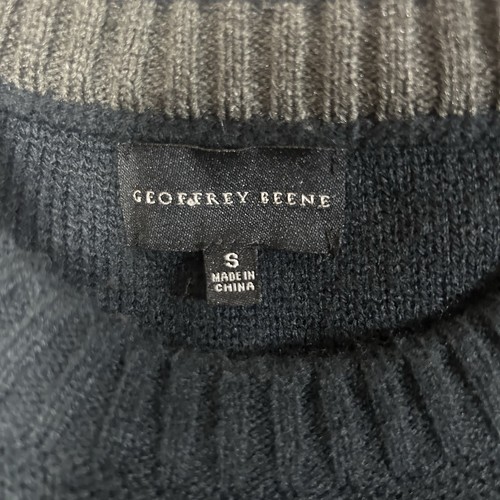 Pullover Geoffrey Beene tejido azul marino cubo cruzado textura para hombre pequeño - Imagen 6 de 7