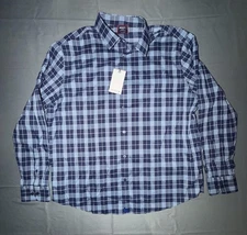 UNTUCKit Shirt Mens 2XL Navy Plaid Lancaster Wrinkle Free Button Down COTTONTek