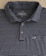 Vineyard Vines Edgartown Polo Shirt Mens M Blue Gray Striped Performance Stretch