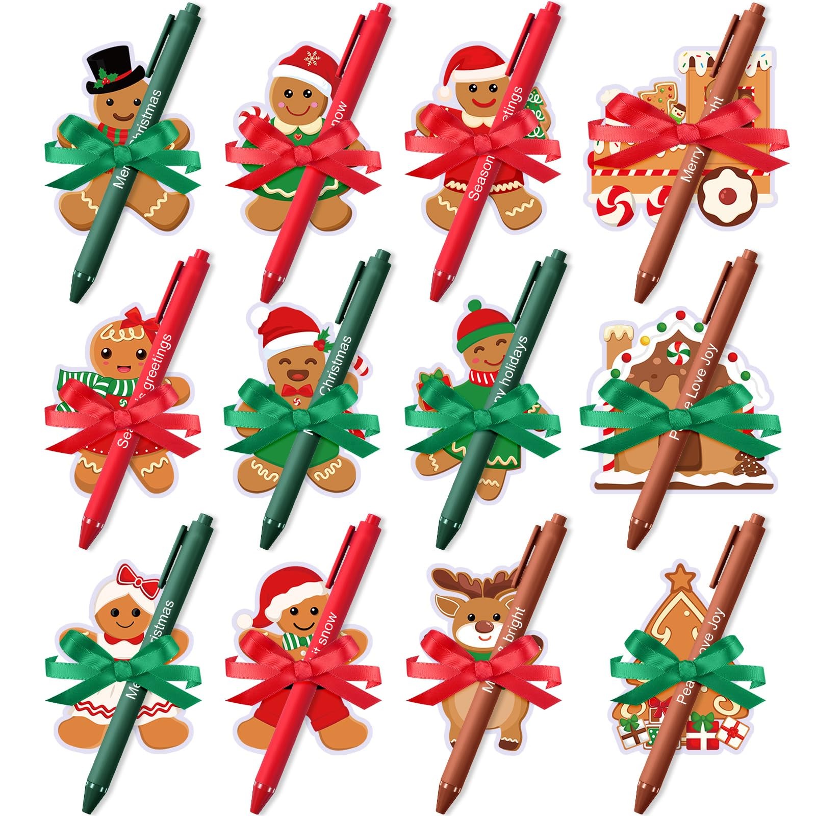 96 Pcs Christmas Sticky Notes and Pens Set, 48 Gingerbread Memo Pads 48 Chris...