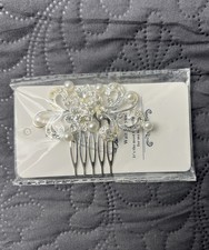 Latious Silver Leaf Pearl Crystal Bridal Wedding Hair Comb Party Formal NWT Gift