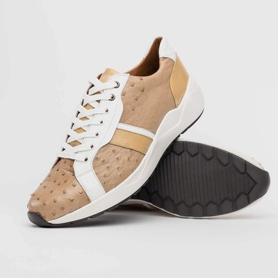 Lyon II Genuine Ostrich and Calfskin Fashion Sneaker Orix / White