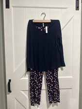 Soma Women's Cool Nights Pajama Set in Navy Blue and Multicolor