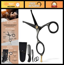 Beard Mustache Scissors Set with Combs for Men - 4.2" Grooming Kit, Black