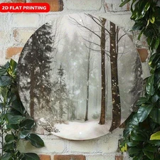 8x8 Inch Rustproof Aluminum Winter Snow Scene Round Metal Wall Art