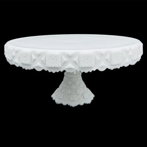 Vintage Westmoreland Old Quilt Milk Glass Round Skirted Pedestal Cake Stand RARE