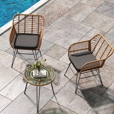 3 Pieces Rattan Bistro Set,Wicker Small Garden Table And Chairs Set With Cushion