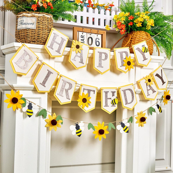 Sonnenblumen Girlande Filz Happy Birthday Banner Party Dekoration FüR-image