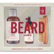 Cremo Heritage Collection Beard Grooming Kit Brown Wood Brush, Wash, Oil Set