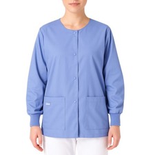 NEW Landau X-Large Blue Cotton Medical Scrub Jacket Snap Front Rib Cuffs Pockets