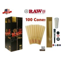 Cono preenrollado negro RAW tamaño 1 1/4 (100PK) + punta de soporte de cono de vidrio + tubo Philly