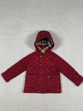 Burberry Children Puffer Jacket Girls 2Y Red Quilted Hooded Nova Check Coat