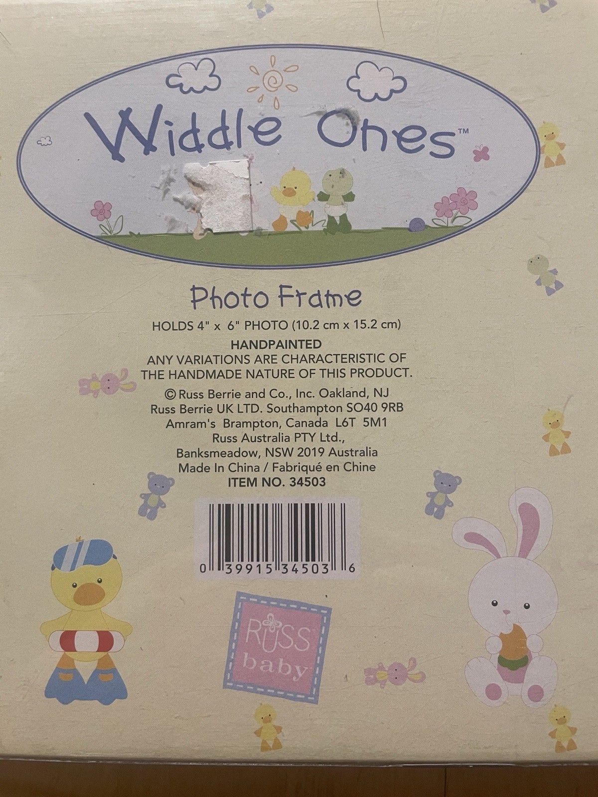 Baby Frame Widdle Ones Russ Baby4x6 Mommies Dad Mom Shower Gift Vtg Hand Painted