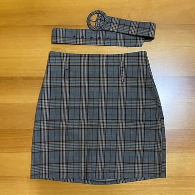 aNYplace Rock + Gürtel Karo Tartan Prince of Wales Elegant Klassisch