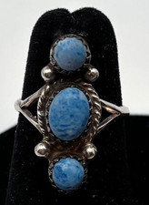 VINTAGE NAVAJO 3 Stone Denim Blue Lapis Sterling Silver 925 RING Size 6